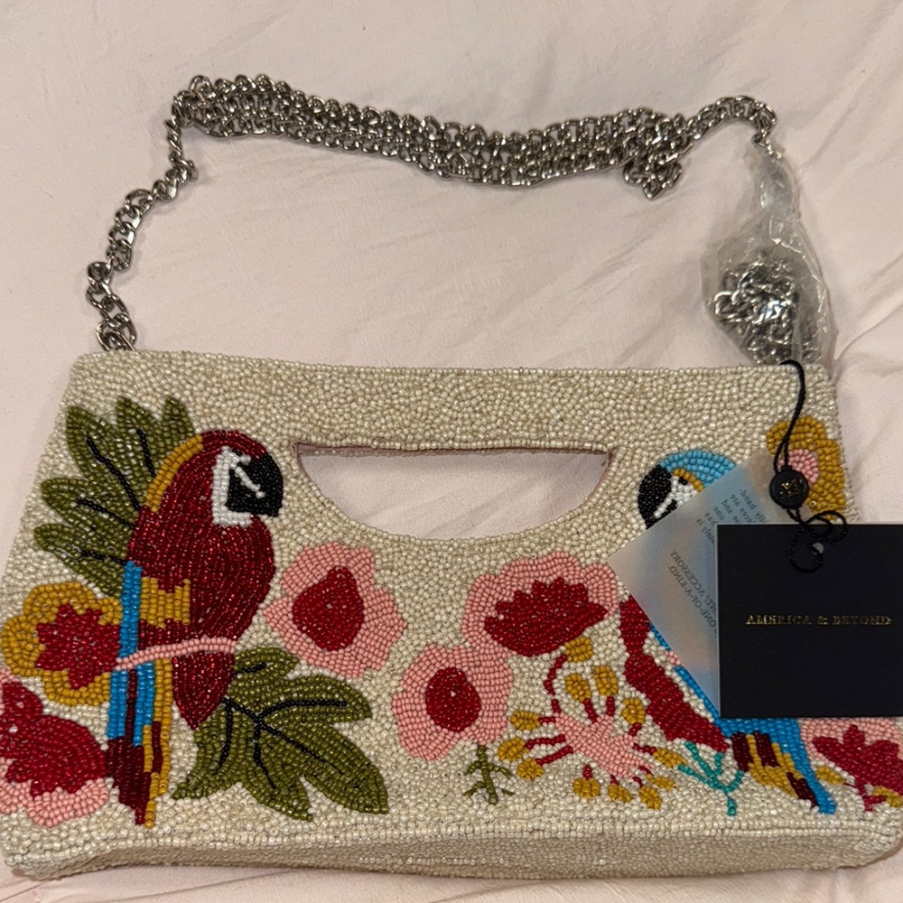 America & Beyond Beaded Parrot Design Handbag